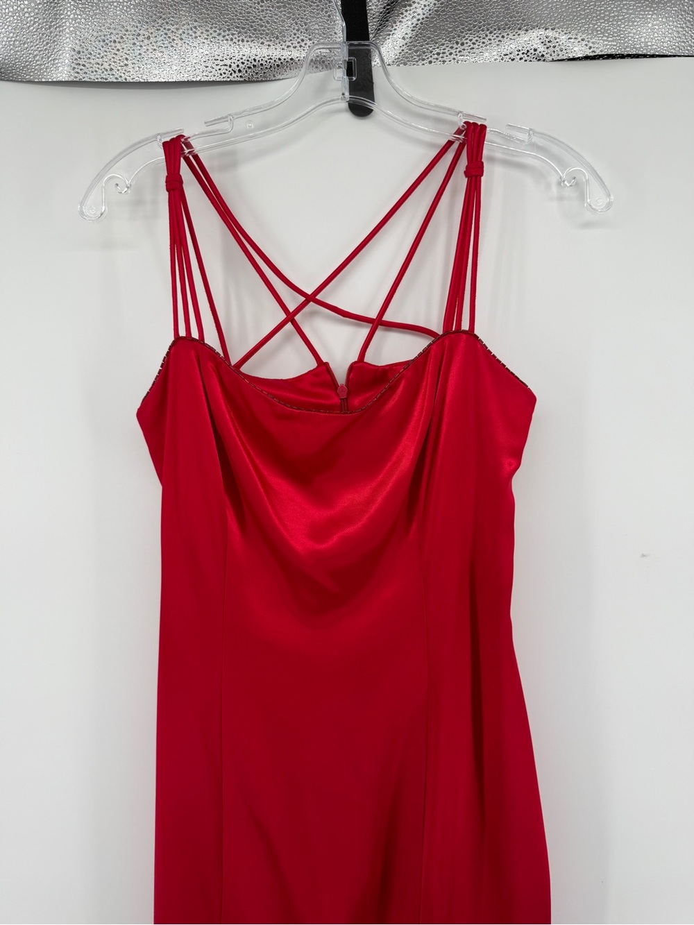 Rampage VTG Y2K Whimsigoth Vampy Goth Satin Red Strappy Cowl Neck Maxi Dress Sz5 - Picture 4 of 12